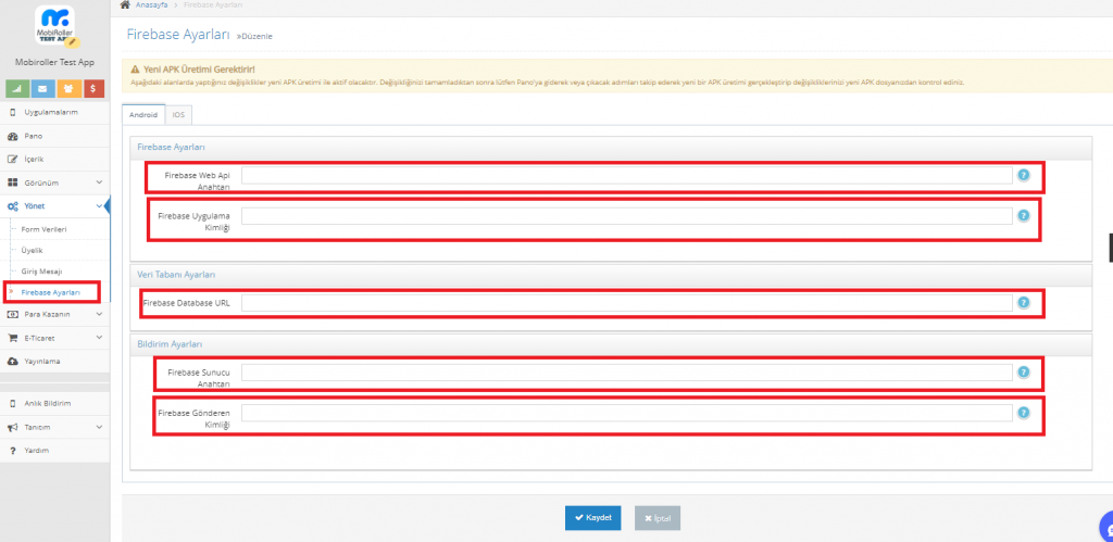 Chat Mesajlaşma Modülü Firebase Ayarlarının Yapılandırılması