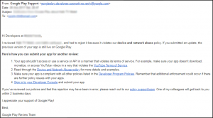 google play app rejection mail