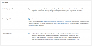 google play store app publishing consents