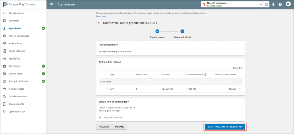 google play store publish app start roll out to production